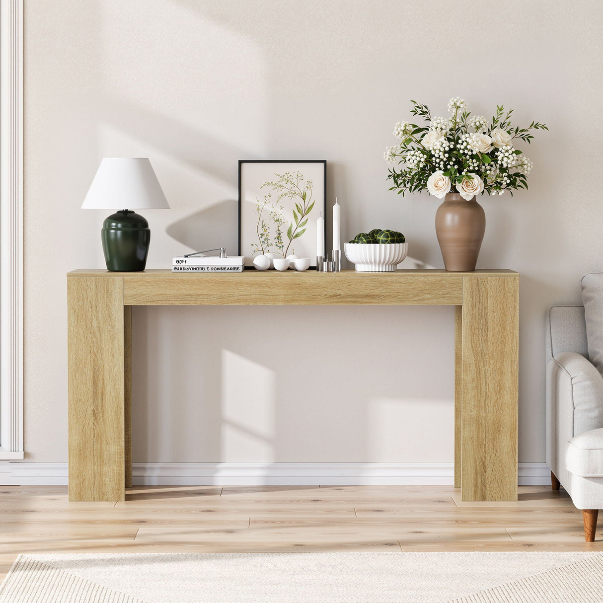 Farmhouse Style Extra Long Walnut Console Table