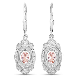 1.04 Carat Genuine Morganite and White Topaz .925 Sterling Silver Earrings