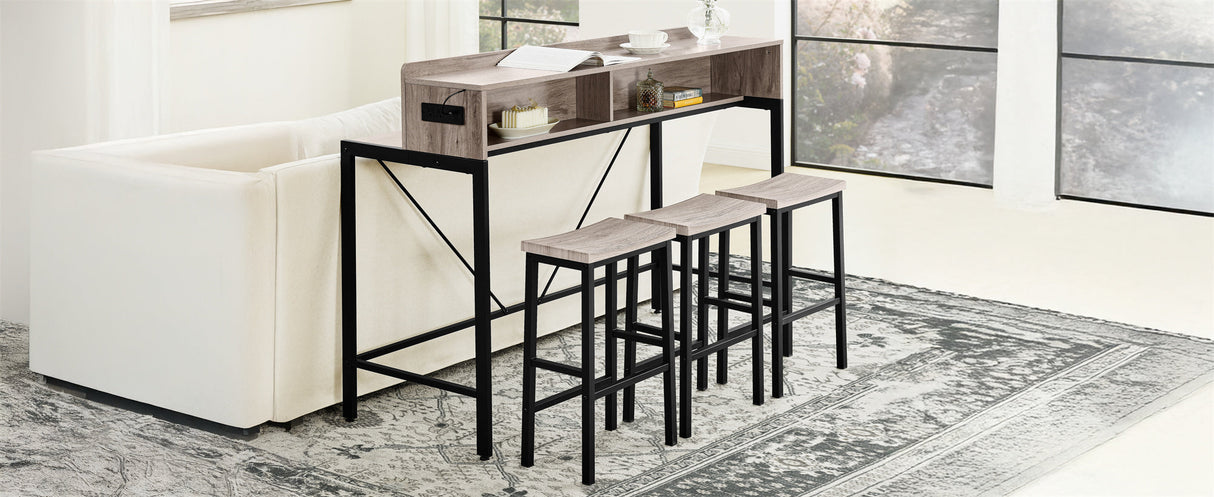 59 Inch Bar Table with Stools and LED Light