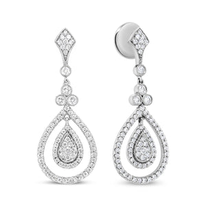 18K White Gold 1 1/4 Cttw Round Diamond Openwork Teardrop-Shaped Dangle Earrings (F-G Color, VS1-VS2 Clarity)