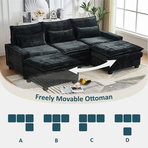 Modern Comfy L Shaped Sectional Sofa With Movable Ottoman