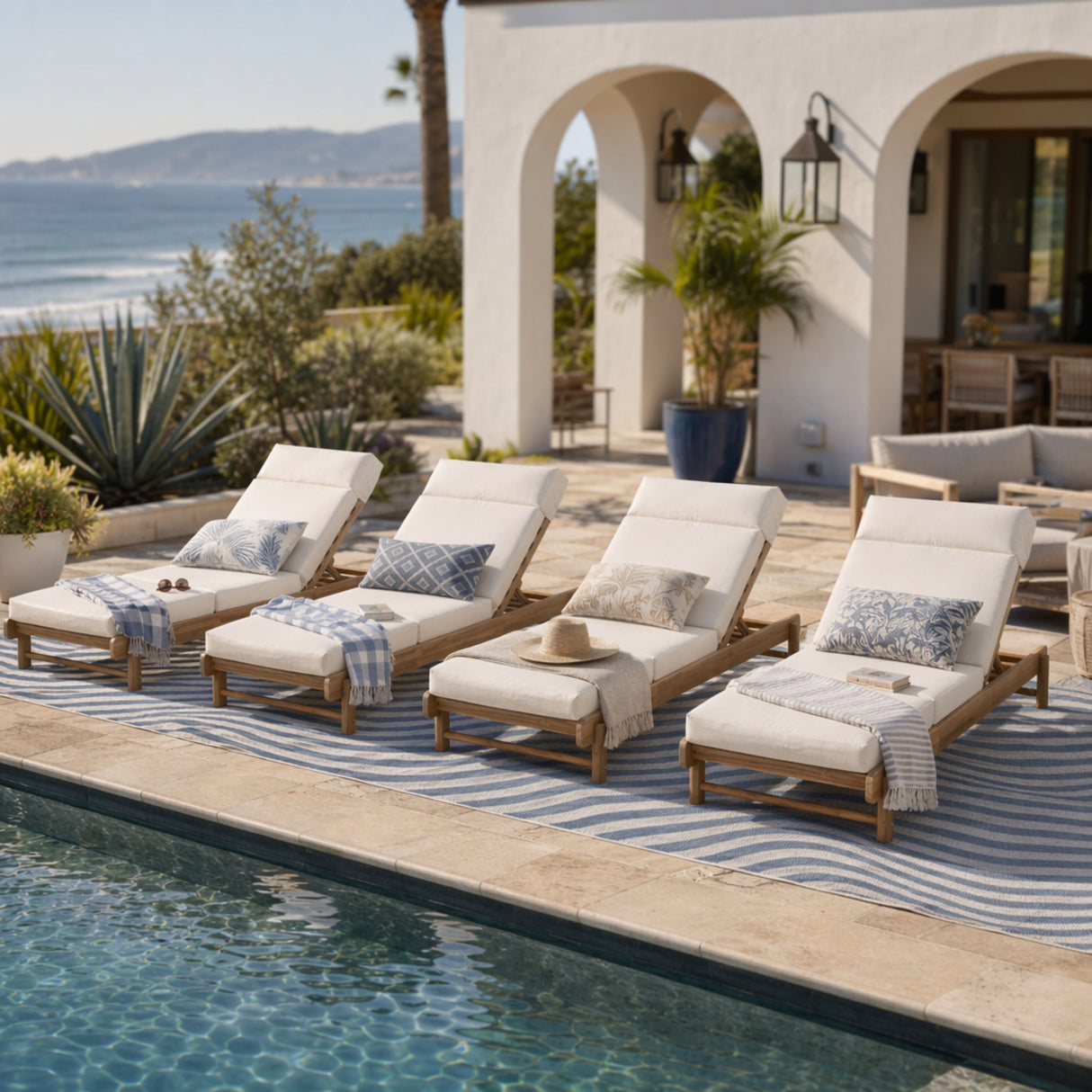 Light Teak Acacia Wood Chaise Lounge Set