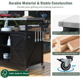K&K Outdoor Kitchen Island with Rolling Bar Cart and Storage Cabinet