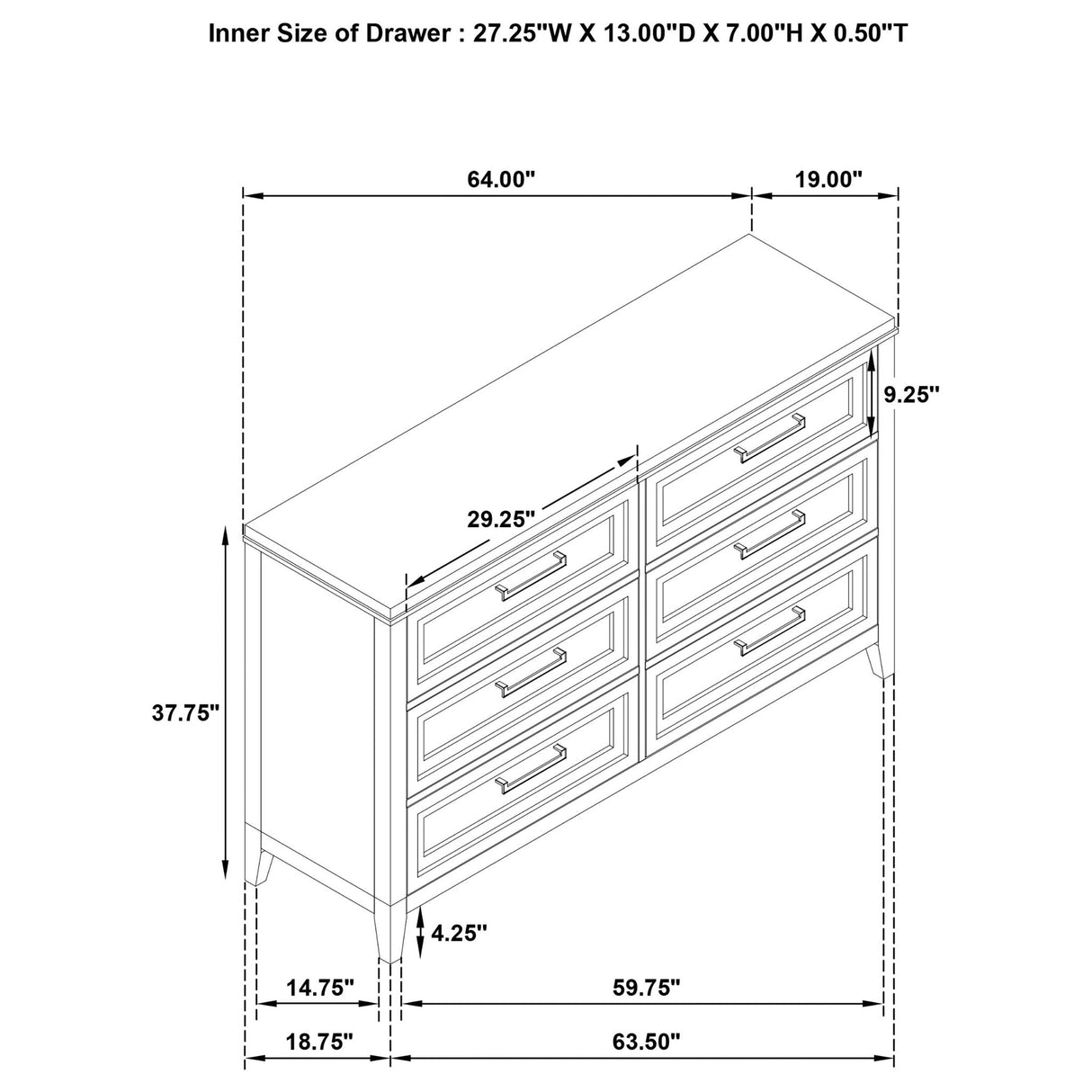 Inverness - 6 Drawer Bedroom Dresser - White
