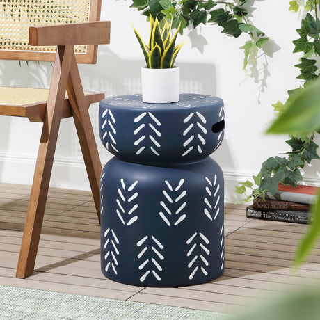 Kiri-Modern-Bohemian-Arrow-Pattern-Drum-Indoor/Outdoor-Garden-Stool-Outdoor-Tables