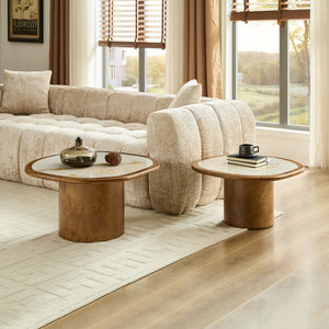 Irregular Coffee Table Set - 2pcs Burl Wood Veneer