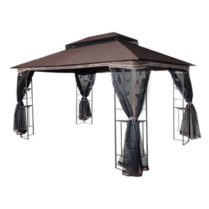 Patio Gazebo Tent With Ventilated Double Roof And Mosquito Net For Backyard Or Garden