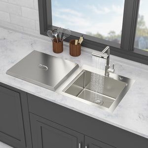 21" Drop-In Kitchen Sink With Pull-Out Faucet And Sink Cover