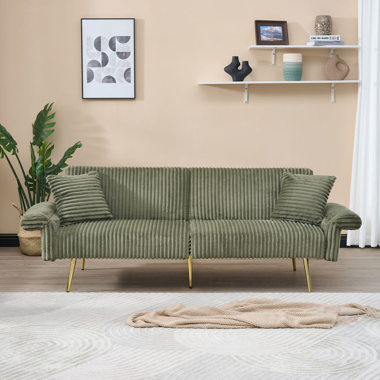 Luxury Foldable Double Sofa Bed With Folding Armrests