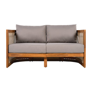 4-Piece Patio Seating Group with Acacia Wood and Woven Rope Accents