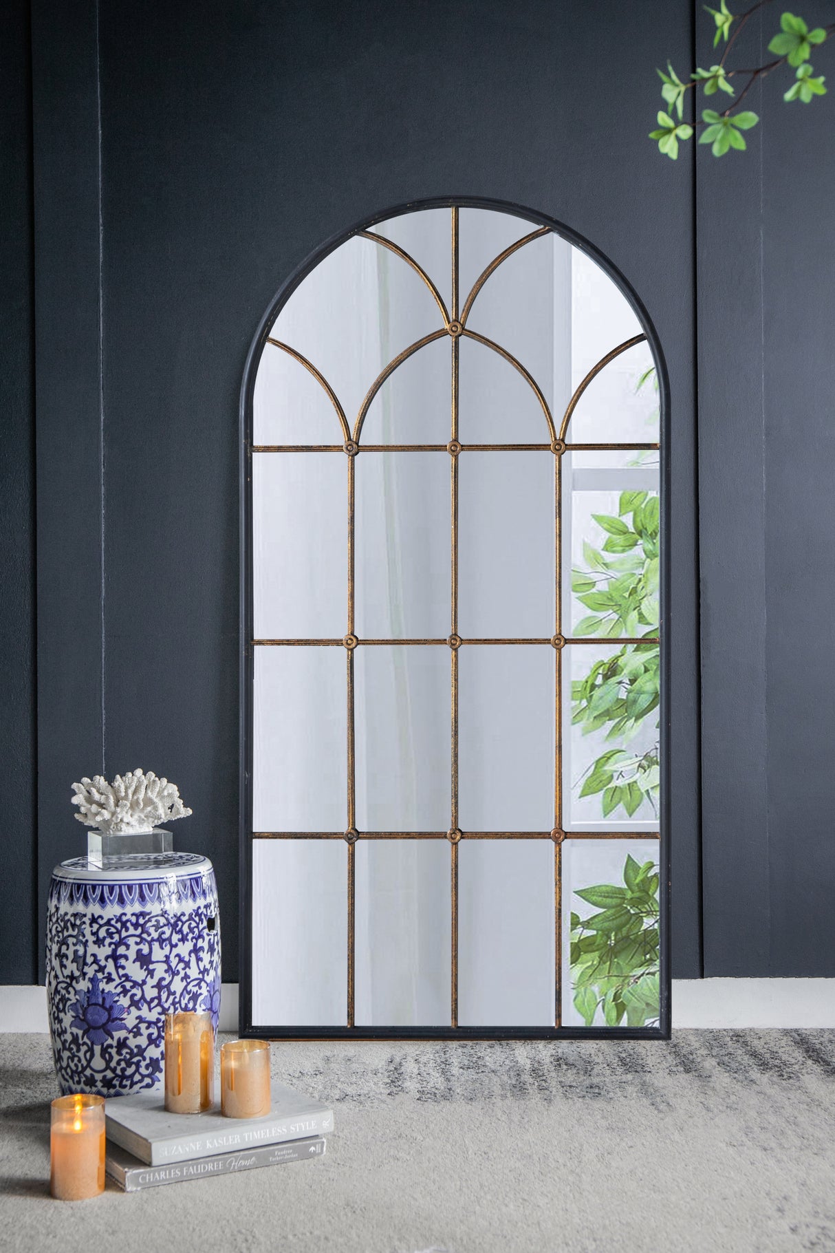 34x65.5'-Arched-Full-Length-Mirror-with-Black-and-Gold-Windowpane-Design-Mirrors