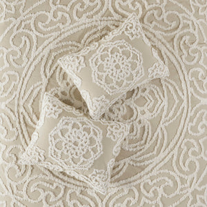 Tufted Cotton Chenille Medallion Fringe Coverlet Mini Set Taupe Full/Queen