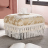 Handcrafted Accent Footstool Ottoman with Solid Wood Frame - Beige or Pearl Silver