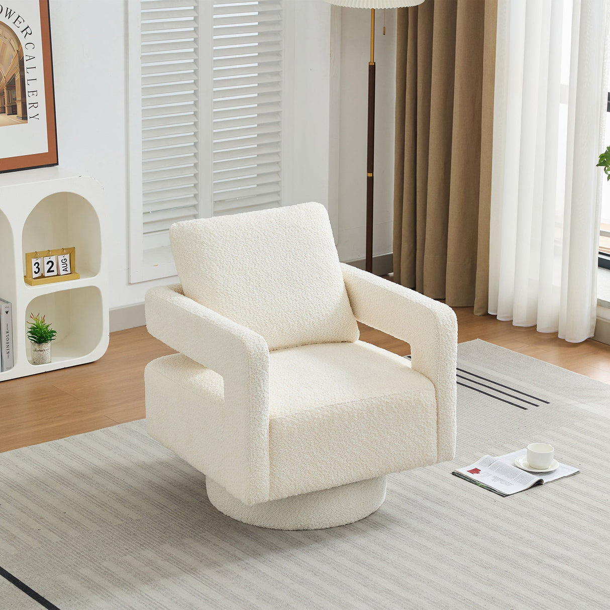 Stonewell Square Swivel Accent Chair with Open Back