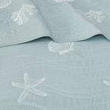 4 Piece Cotton Reversible Embroidered Quilt Set with Throw Pillow Aqua King/Cal King