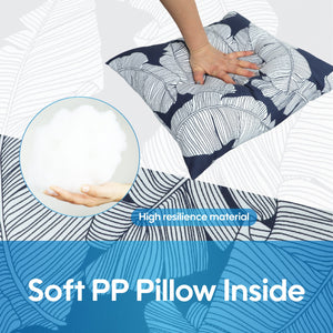 2 Pack Outdoor Throw Pillows, Waterproof & Fade-Resistant (18x18 Inch, Blue Leaf)