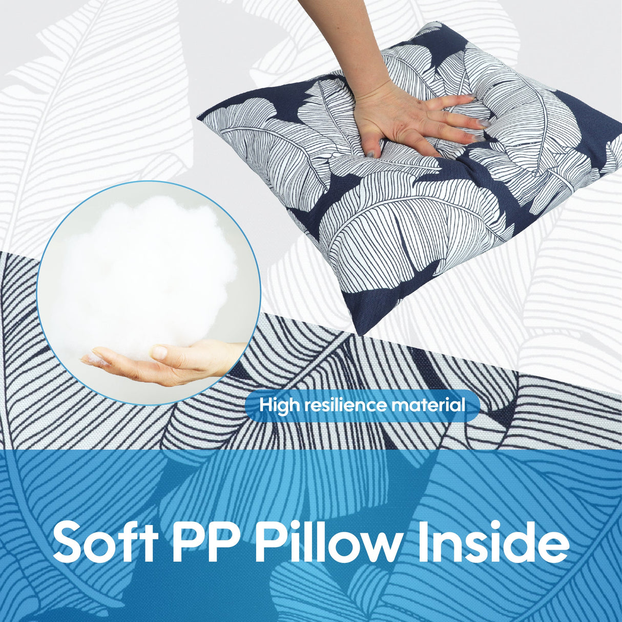 2 Pack Outdoor Throw Pillows, Waterproof & Fade-Resistant (18x18 Inch, Blue Leaf)