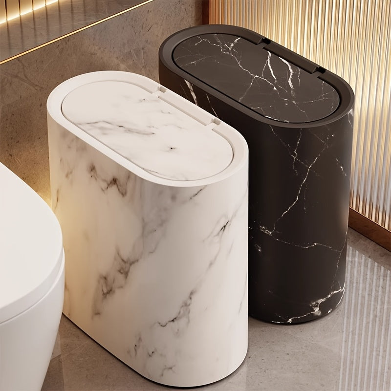 Marble Bathroom Trash Can with Lid Oval Small Kitchen Garbage Bin