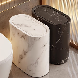 Marble Bathroom Trash Can with Lid Oval Small Kitchen Garbage Bin