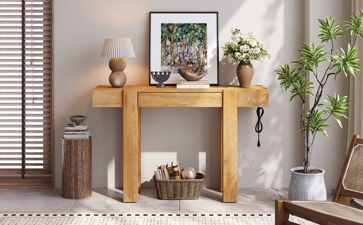 TREXM Rustic Minimalist Console Table with Hidden Drawer