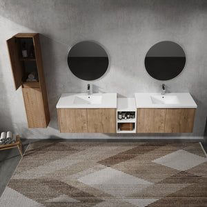 84" Wall-Mounted Bathroom Vanity With Sink and Side Cabinet