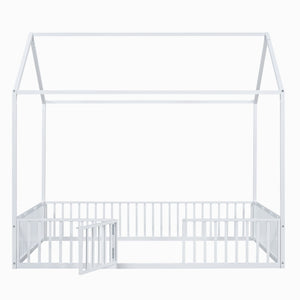 Metal House Bed With Fence And Door