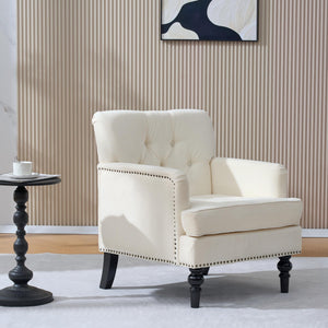 Tufted Club Chair, Upholstered Accent Armchair in Beige Corduroy