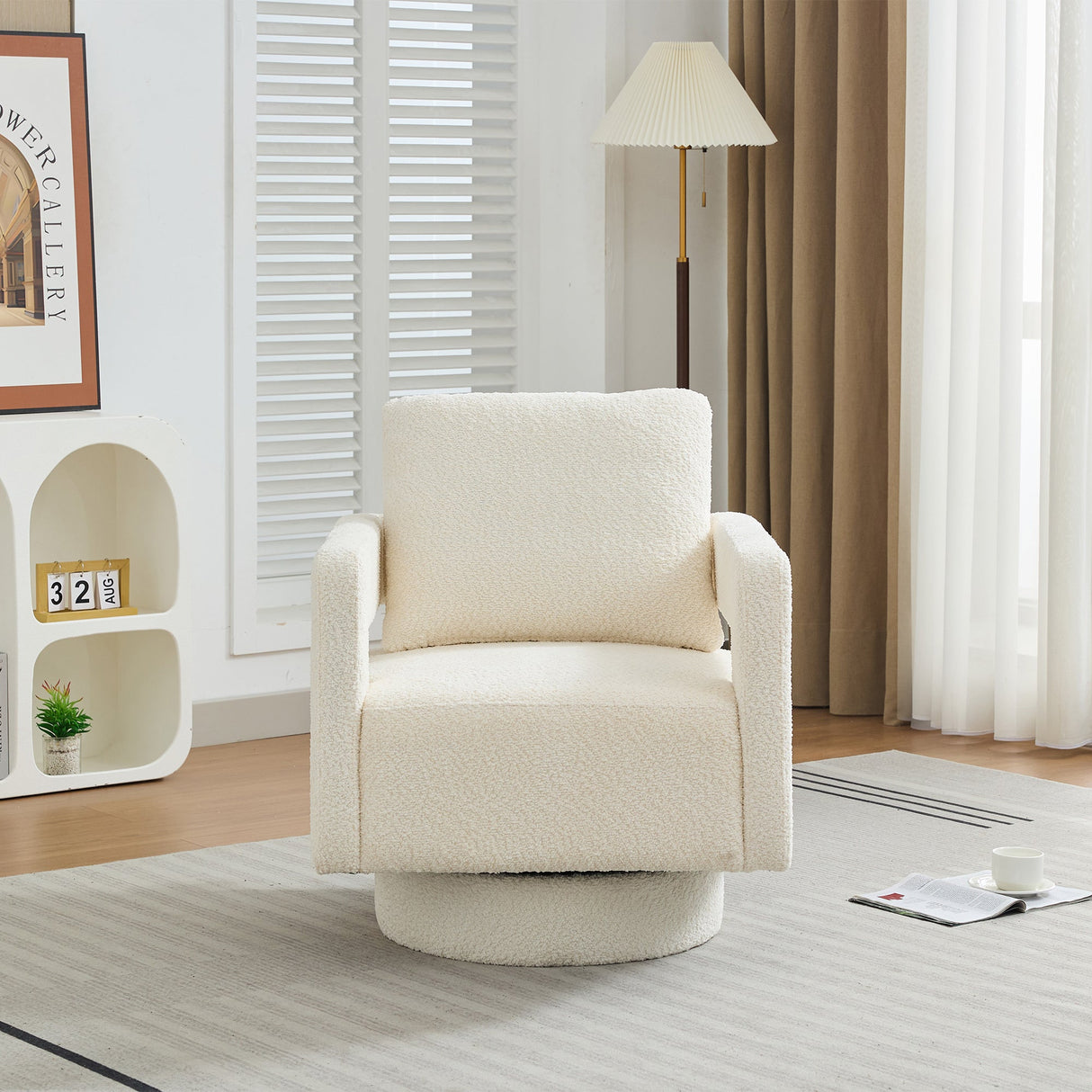 Stonewell Square Swivel Accent Chair with Open Back