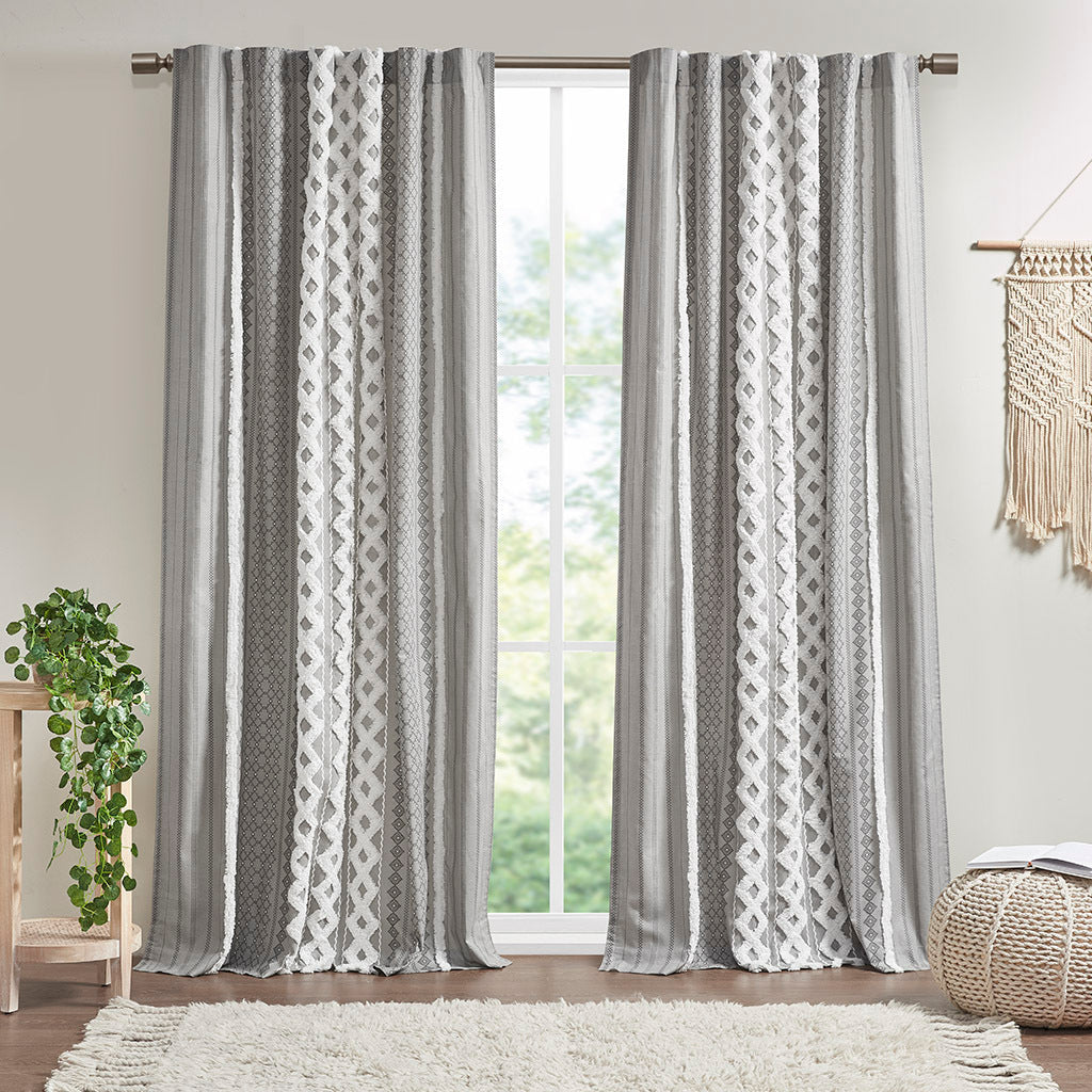 Cotton printed curtain panel with chenille stripe and lining