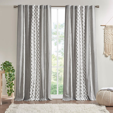 Cotton printed curtain panel with chenille stripe and lining