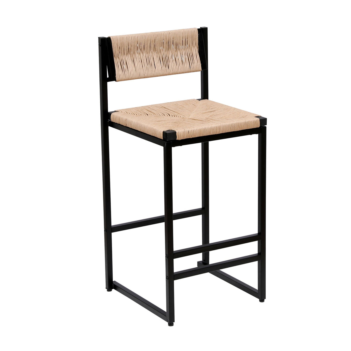 Bar Stools Paper Rope Weave Dining Chairs With Back Hand Weave Stools For Kichen Island, Bar & Counter (Set of 2)