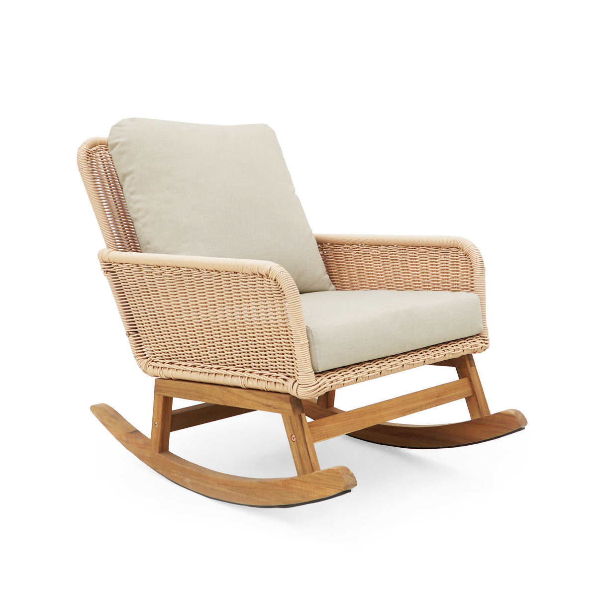 Contemporary Minimalist Beige Wicker Rocking Chair