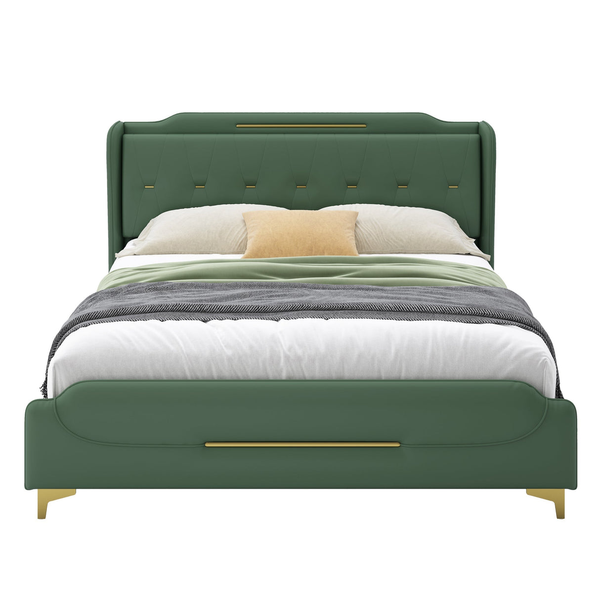 Queen Size Leather Bed Frame with Wingback Headboard & Footboard