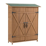 56'l x 19.5'w x 64'h outdoor storage shed with lockable door, wooden tool storage shed w/detachable shelves & pitch roof,yellow brown