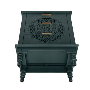 Blackish Green Hollow-Carved 3-Drawer Dresser with Metal Handles