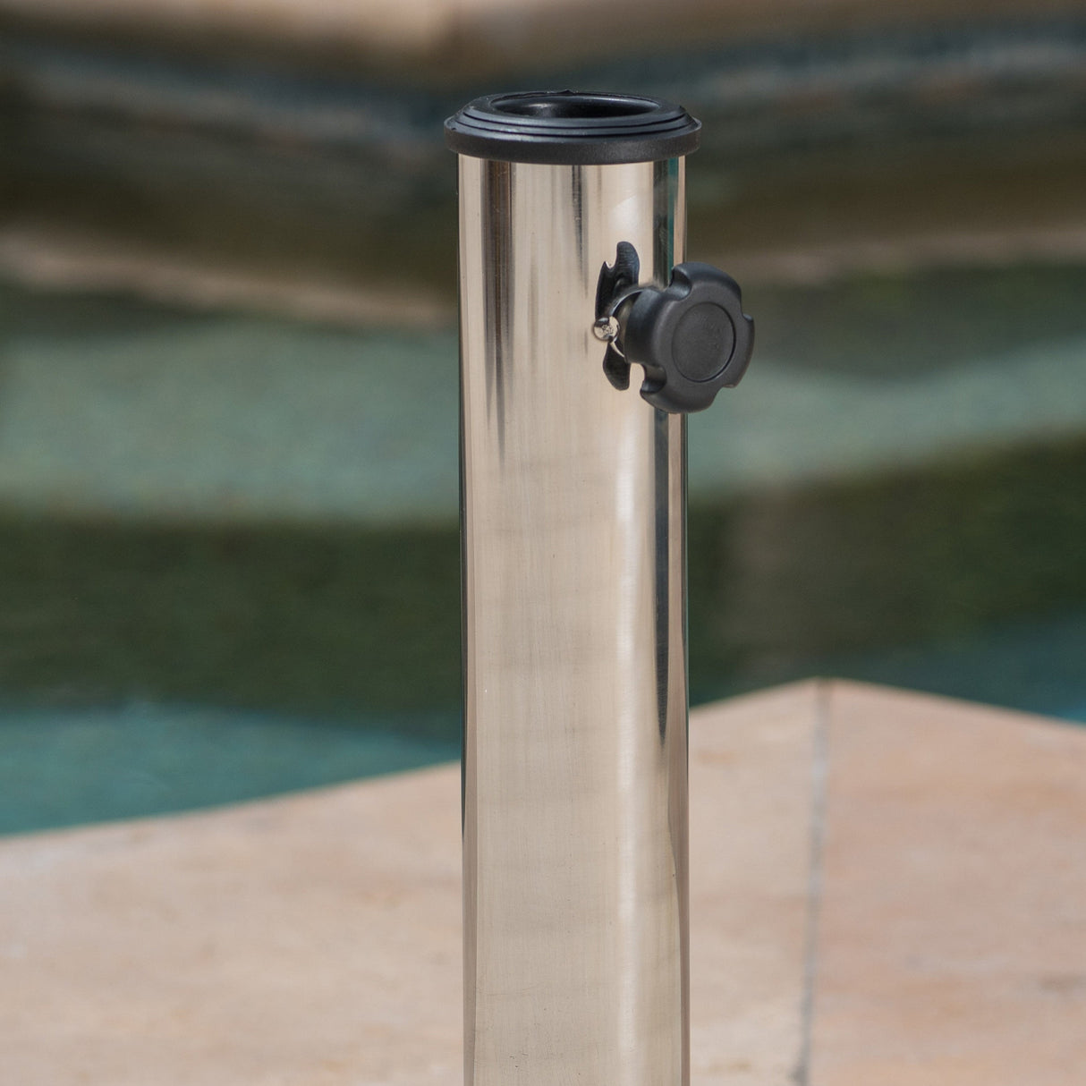 Modern Wheelie Round Umbrella Base with Stainless Steel Holder in Black Concrete