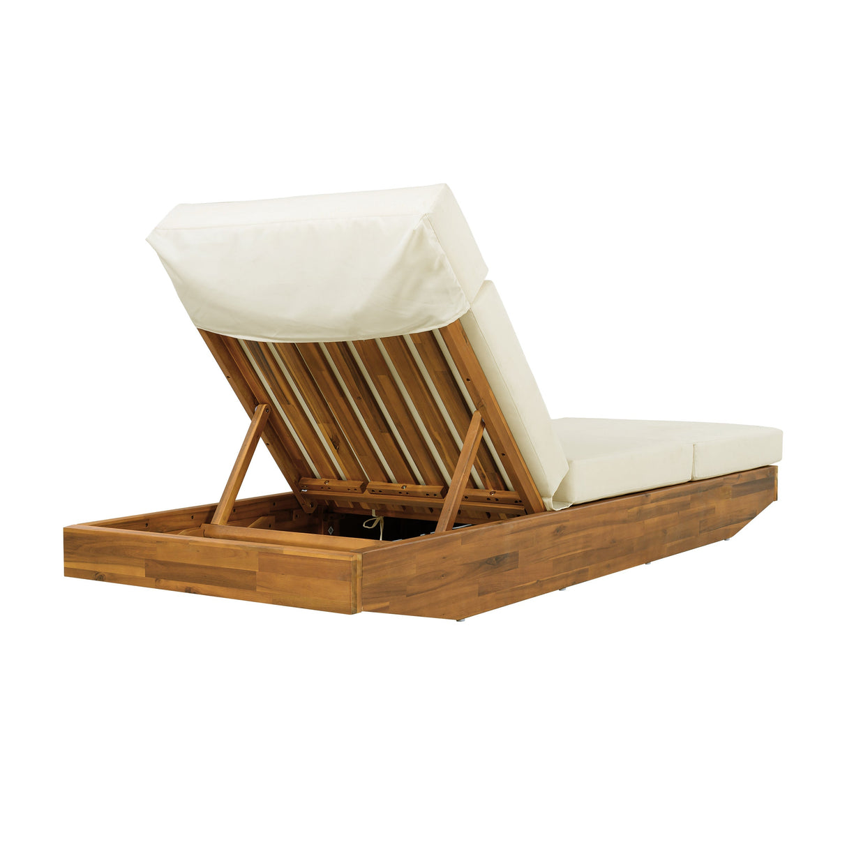 Modern Acacia Wood Outdoor Chaise Lounge with Beige Cushion