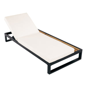 Black Iron & Teak Finish Chaise Lounge Set: 1 Frame + 1 2-Fold