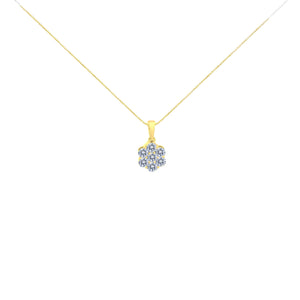 14K Yellow Gold 1.00 Cttw Brilliant Round-Cut Diamond 7 Stone Floral Cluster 18" Pendant Necklace (H-I Color, SI2-I1 Clarity)