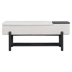 TREXM Farmhouse Upholstered Storage Bench with Hidden Compartment