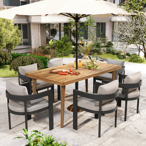 Outdoor Patio 7PCS Dining Set with Aluminum Chairs and Acacia Wood Table