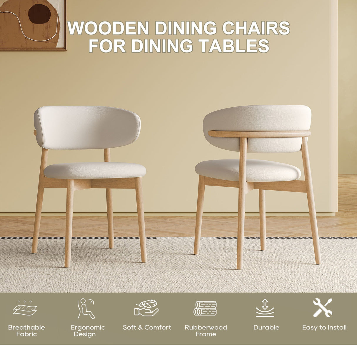 Dining Chair Set of 2 for Dining Room and Kitchen - White