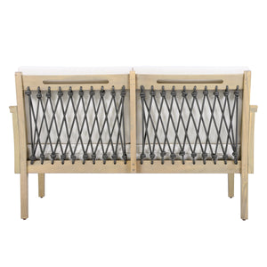 Outdoor Acacia Wood Loveseat & Coffee Table Set with Handwoven Rope, Light Teak