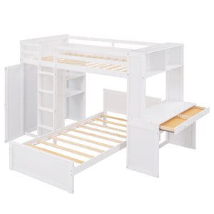 Loft Bed With A Stand Alone Bed, Shelves, Desk, And Wardrobe