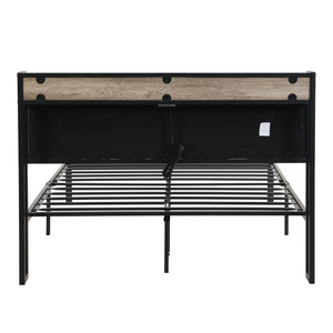 Modern Bed Frame With LED Lights, Upholstered Headboard, USB Charging