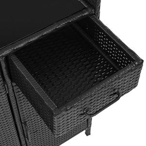 K&K 47.5"W Wicker Outdoor Storage Cabinet with Tempered Glass Desktop