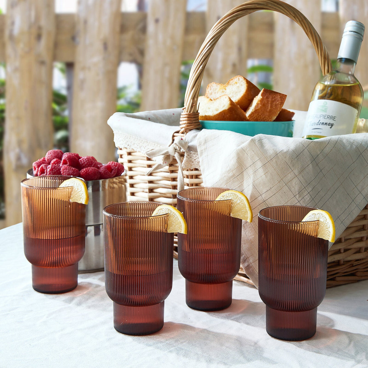 Eze Acrylic Ribbed Highball Glassware, Set of 4