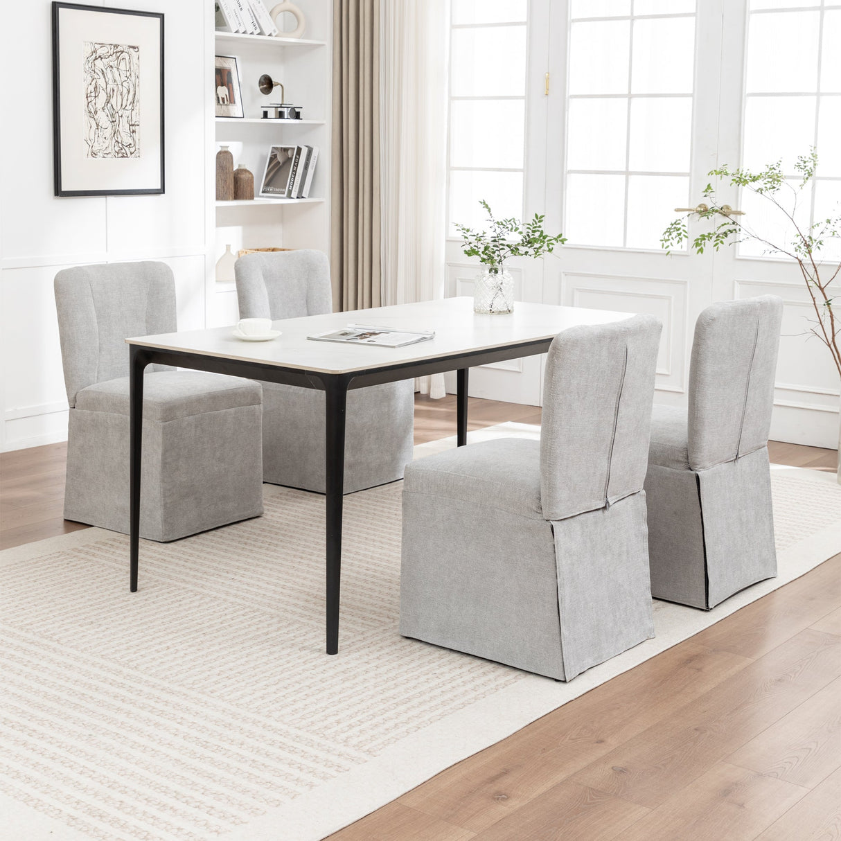 Linen Dining Chairs - Modern Fabric Side Chairs for Dining Room