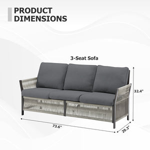 73.6" Outdoor Patio Sofa, 3-Seat Rattan Couch