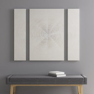 Silver Sand Spiral™ — Hand-Embellished Abstract 3-Piece Canvas Triptych